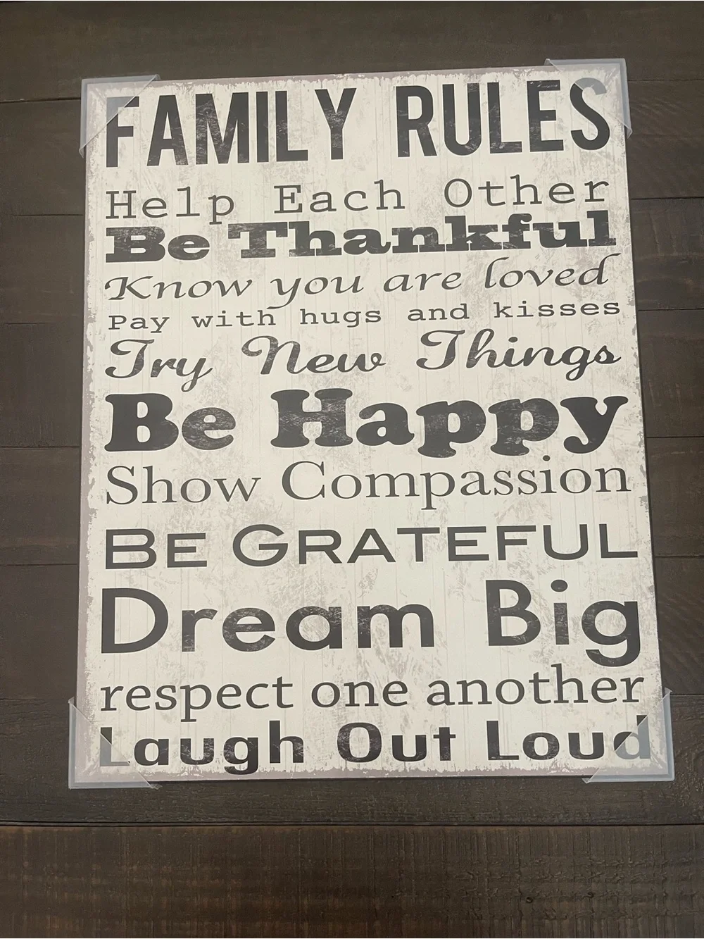 Wooden Family Rules Wall Art Sign - Cream and Black NEW in package